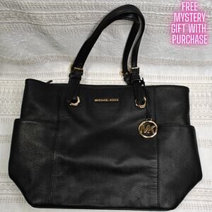 Michael Kors Jet Set Saffiano Leather Tote Black Gold Hardware – Barely Used